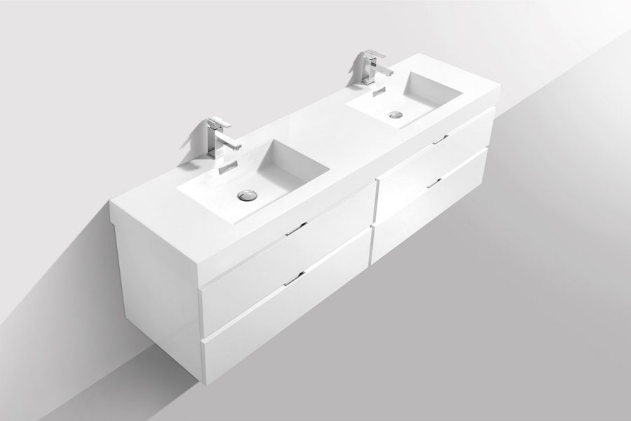 Bliss 72" Double Sink Wall Mount Modern Bathroom Vanity