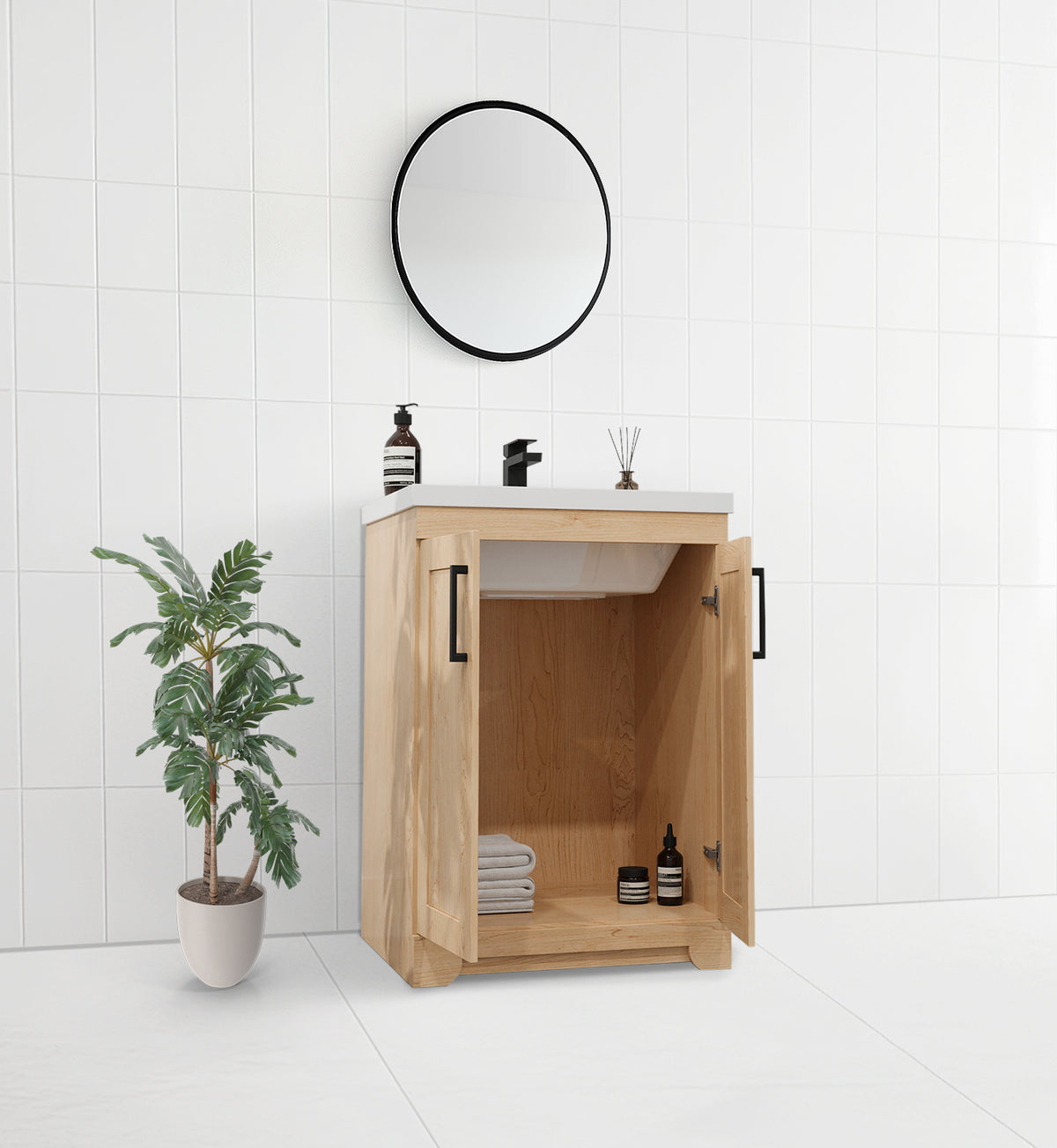 Bridgeport 24" Solid-Wood Vanity with Quartz Countertop-MAPLE