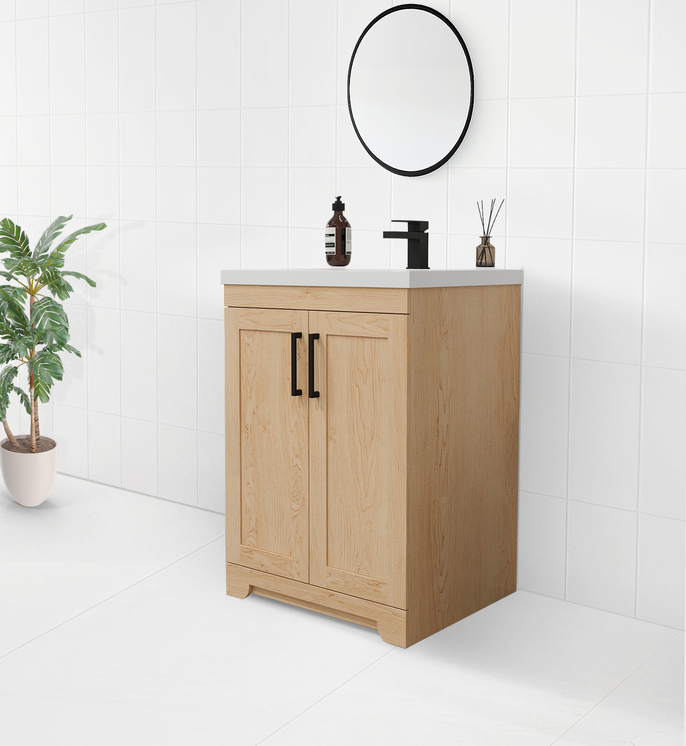 Bridgeport 24" Solid-Wood Vanity with Quartz Countertop-MAPLE