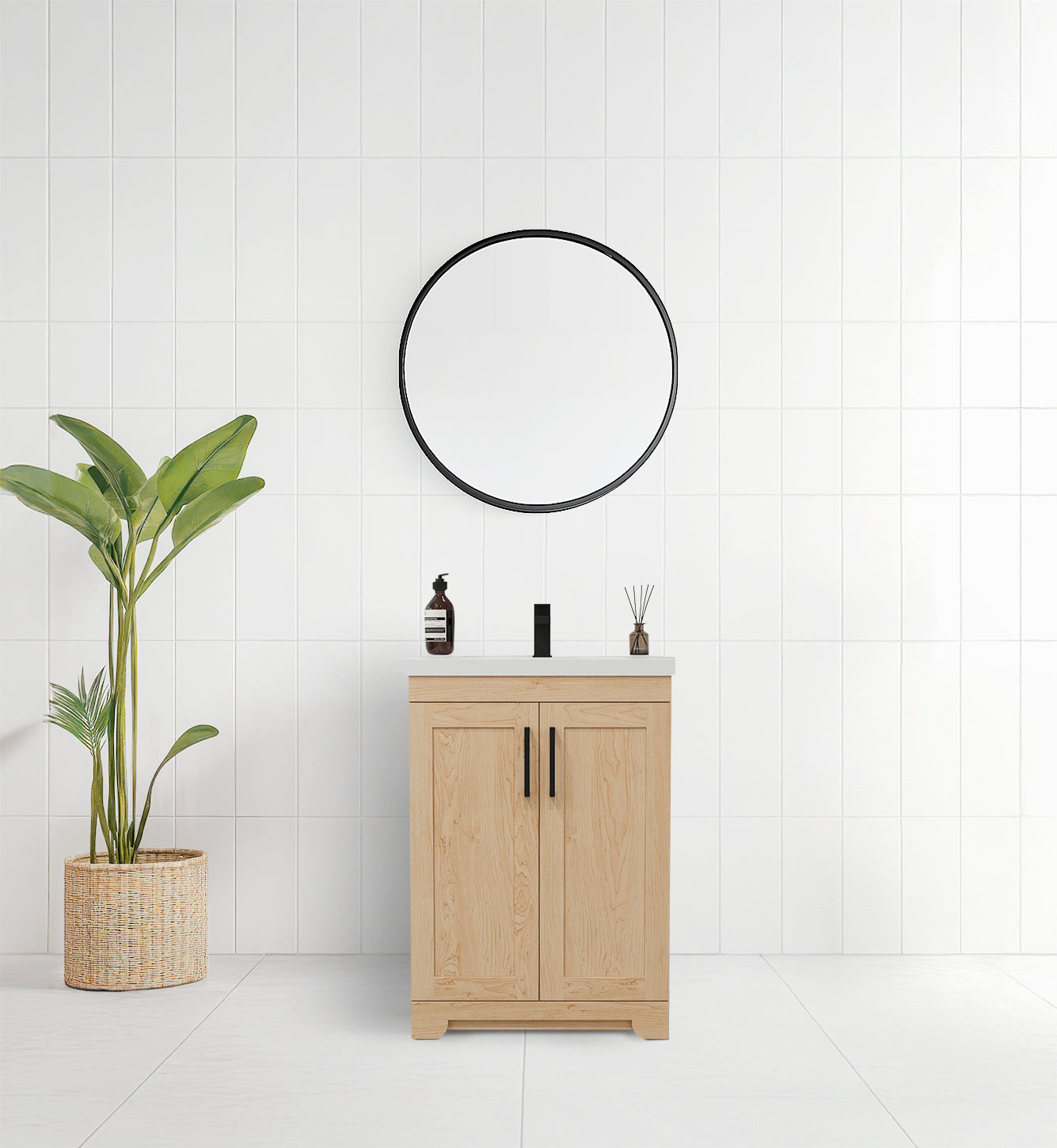 Bridgeport 24" Solid-Wood Vanity with Quartz Countertop-MAPLE