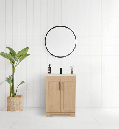 Bridgeport 24" Solid-Wood Vanity with Quartz Countertop-MAPLE