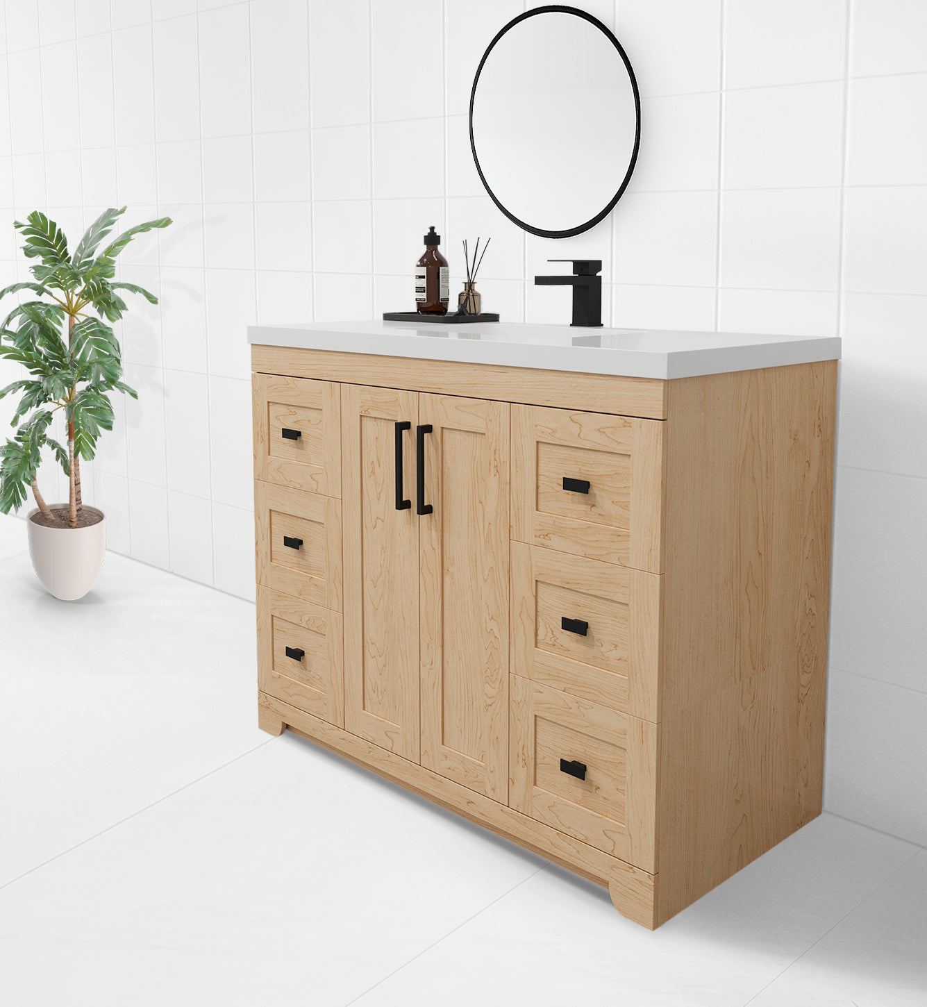 Bridgeport 54" Single Sink Solid-Wood Vanity with Quartz Countertop-Maple