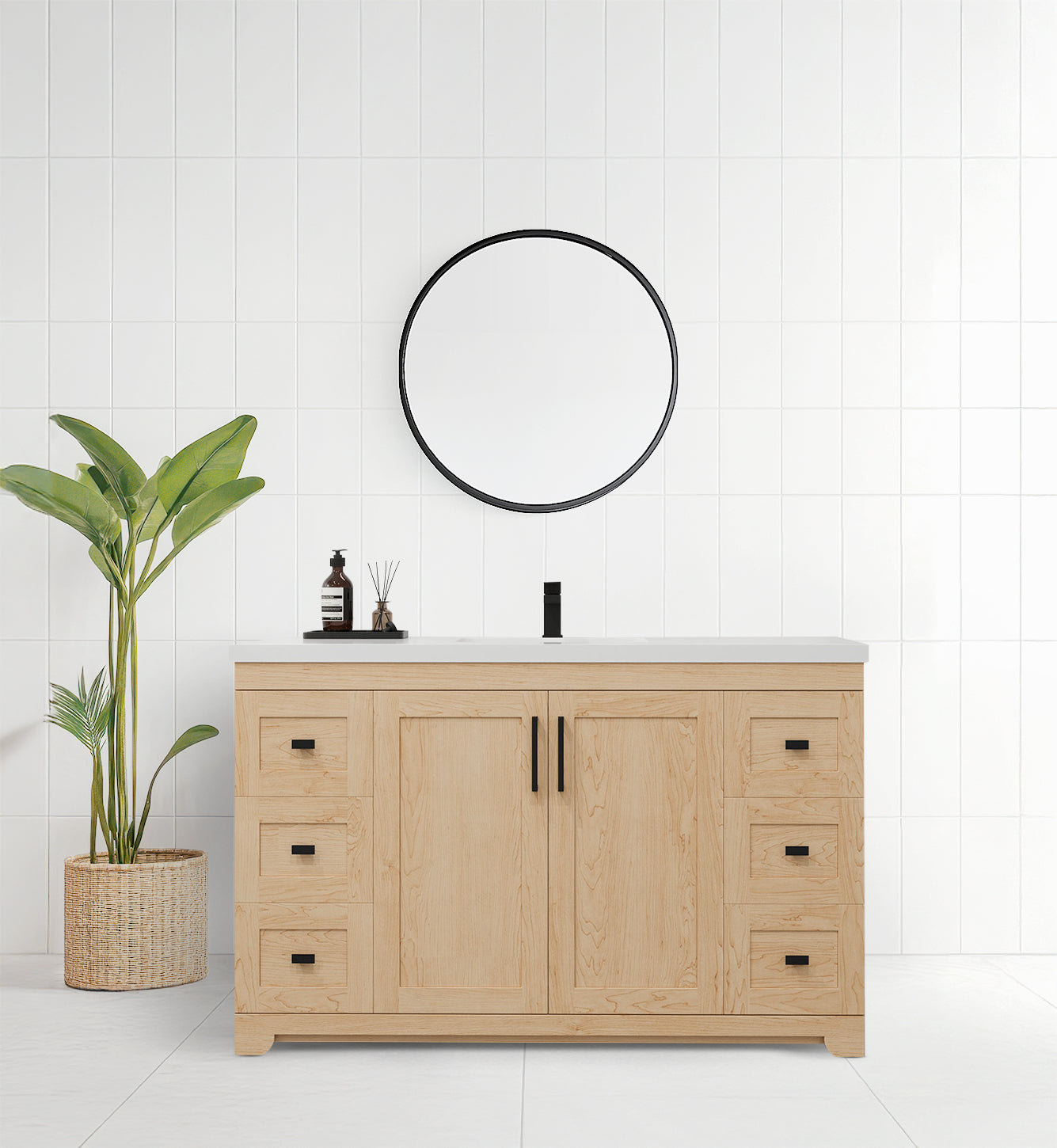 Bridgeport 54" Single Sink Solid-Wood Vanity with Quartz Countertop-Maple