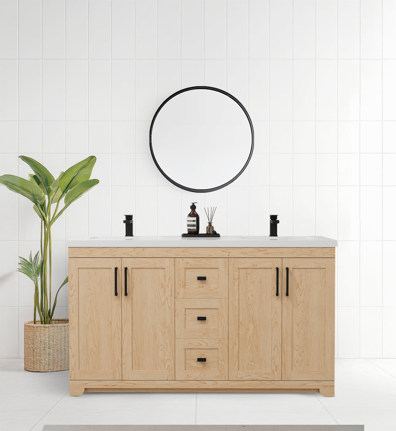 Bridgeport 72" Double Sink Solid-Wood Vanity with Quartz Countertop-Maple