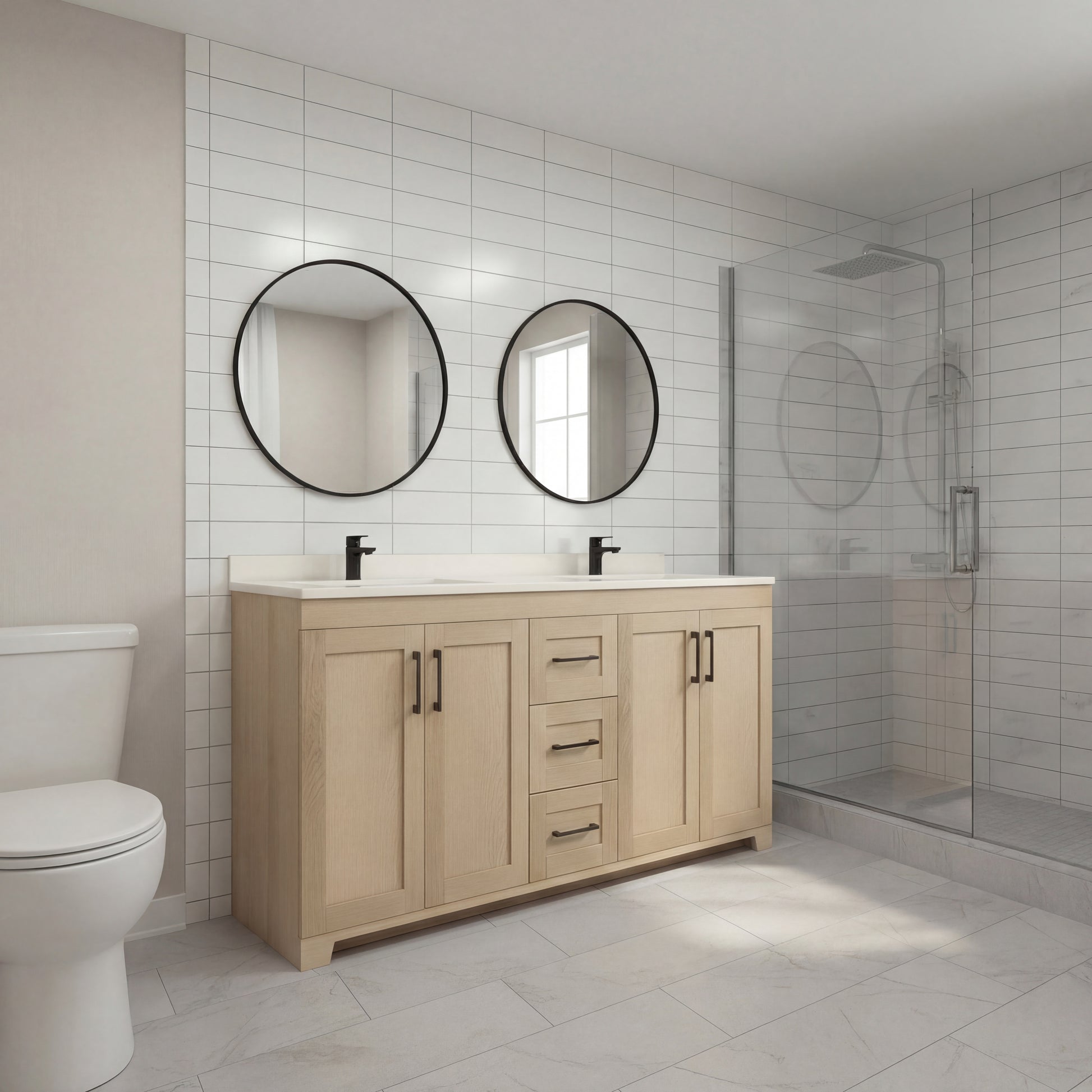 Bridgeport 72" Double Sink Solid-Wood Vanity with Quartz Countertop -Maple