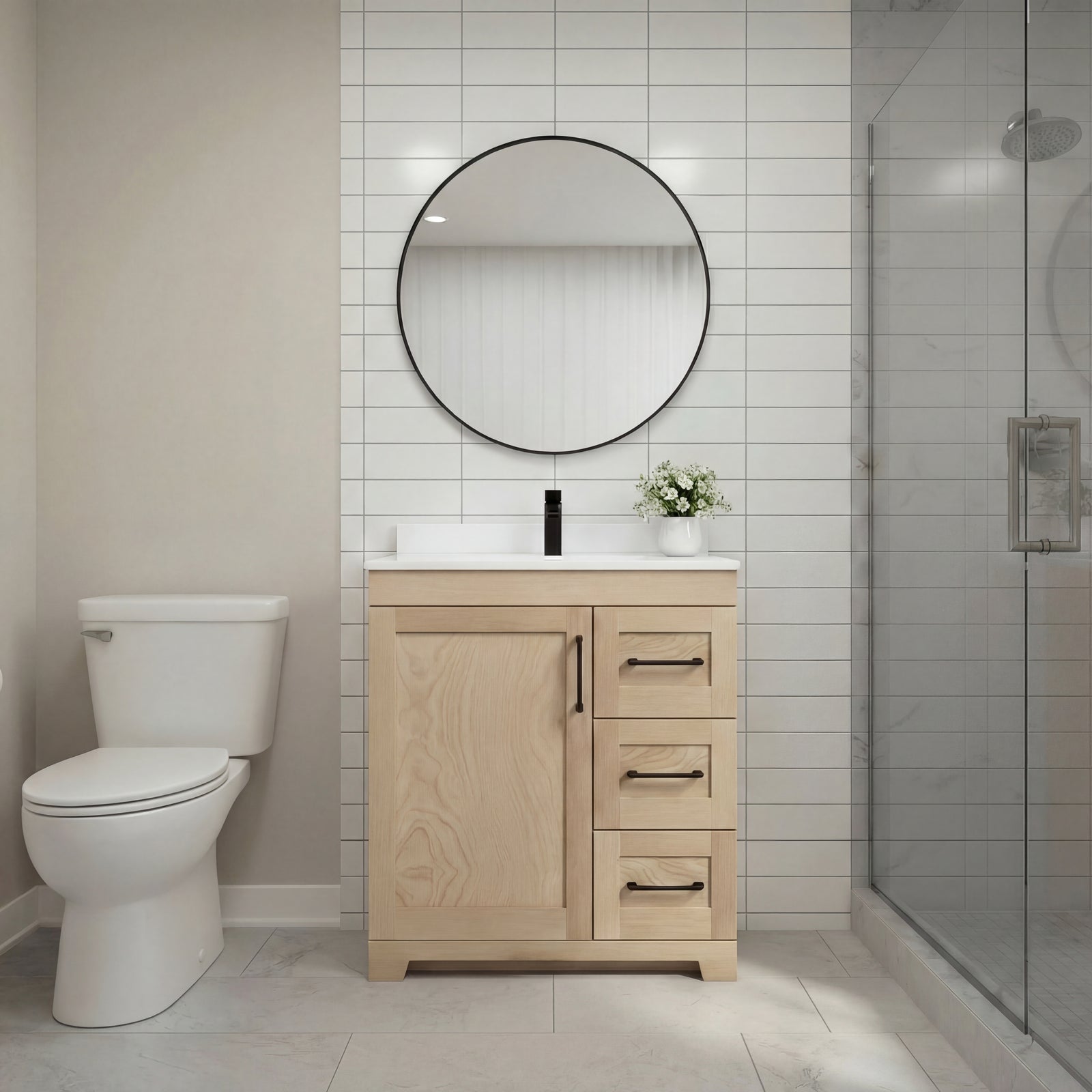 Bridgeport 30″ Solid-Wood Vanity with Quartz Countertop-Maple