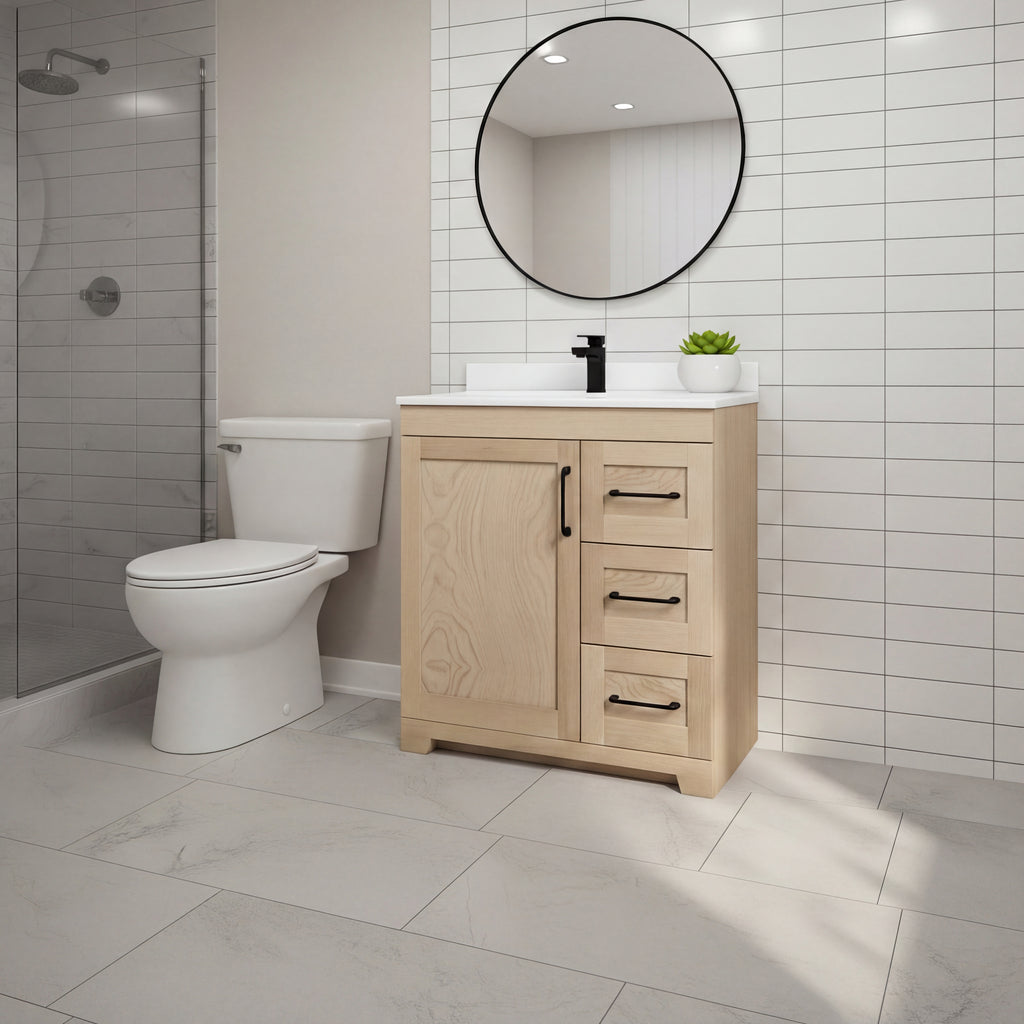 Bridgeport 30″ Solid-Wood Vanity with Quartz Countertop-Maple