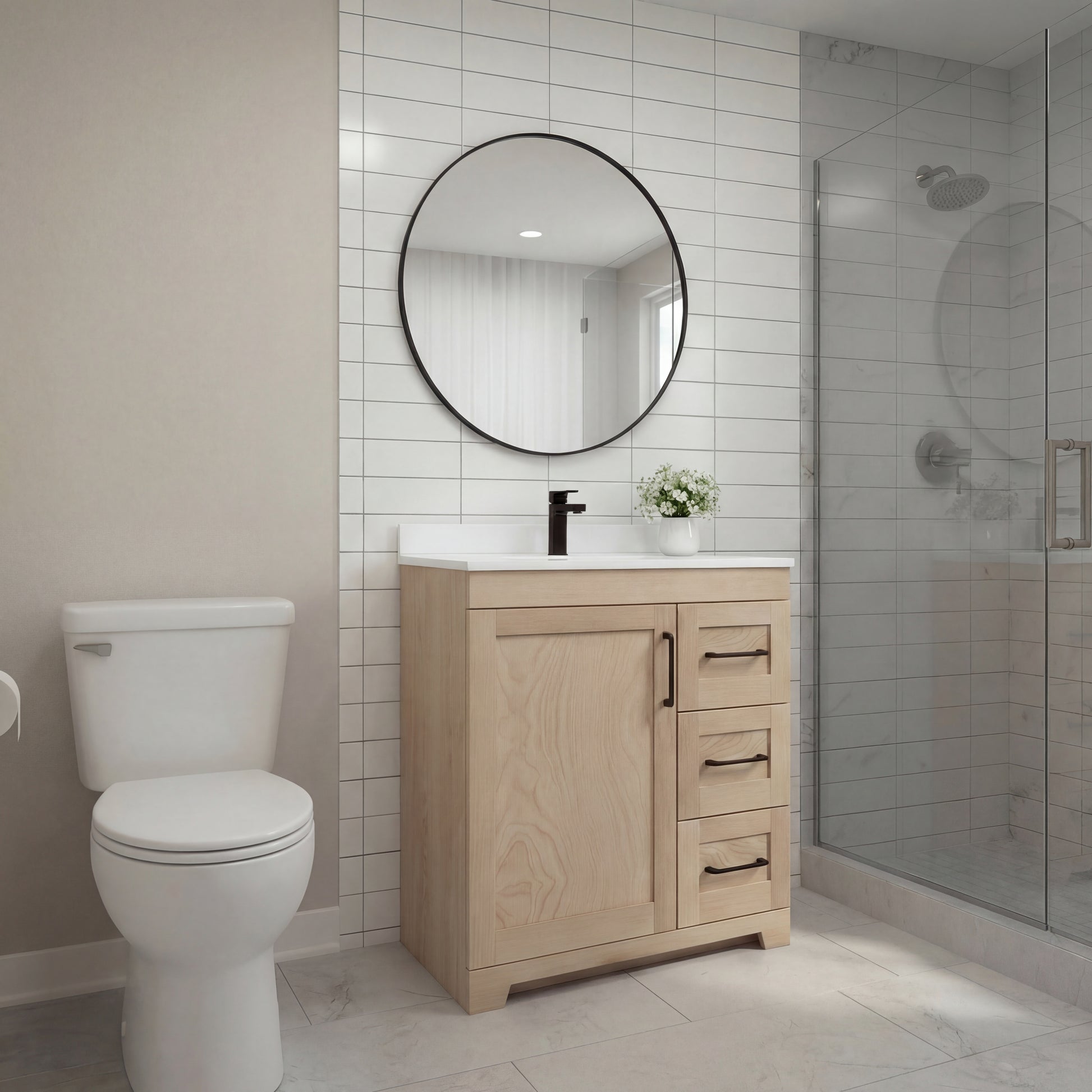 Bridgeport 30″ Solid-Wood Vanity with Quartz Countertop-Maple