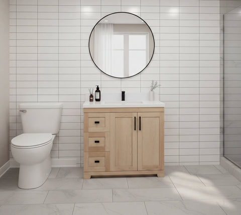 Bridgeport 36″ Solid-Wood Vanity with Quartz Countertop-Right-Side Drawers