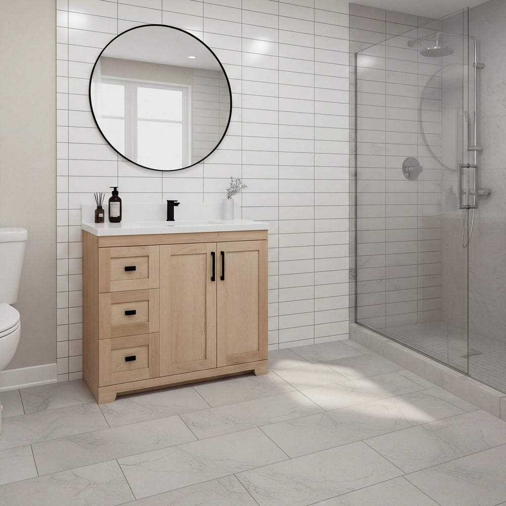 Bridgeport 36″ Solid-Wood Vanity with Quartz Countertop-Maple