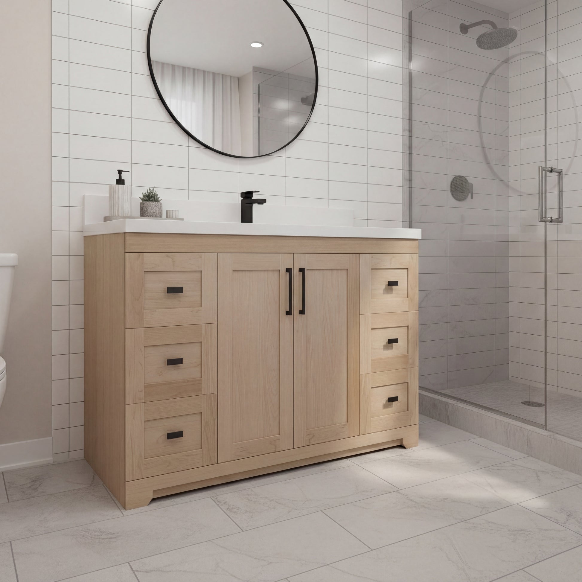 Bridgeport 42" Solid-Wood Vanity with Quartz Countertop- Maple