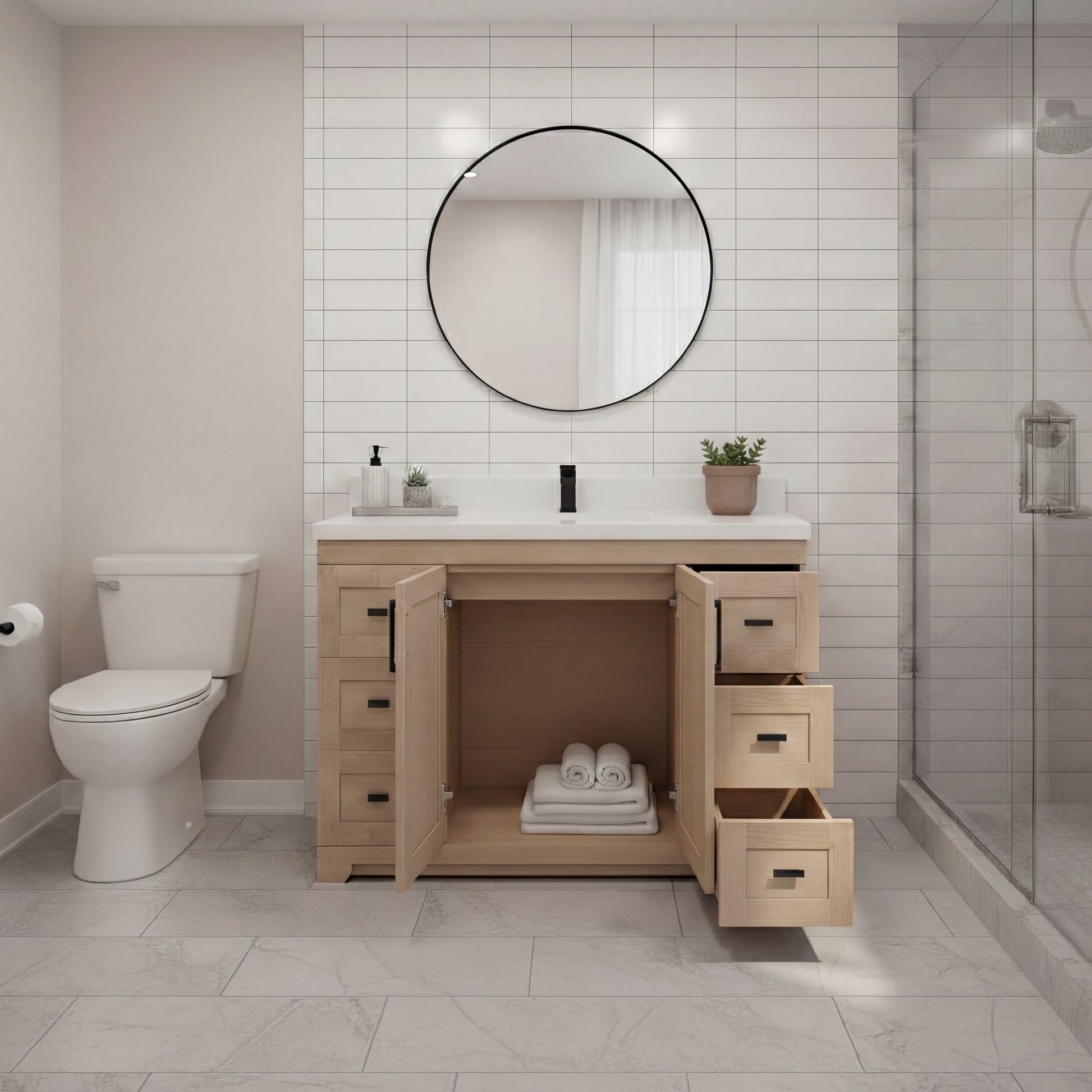 Bridgeport 42" Solid-Wood Vanity with Quartz Countertop- Maple