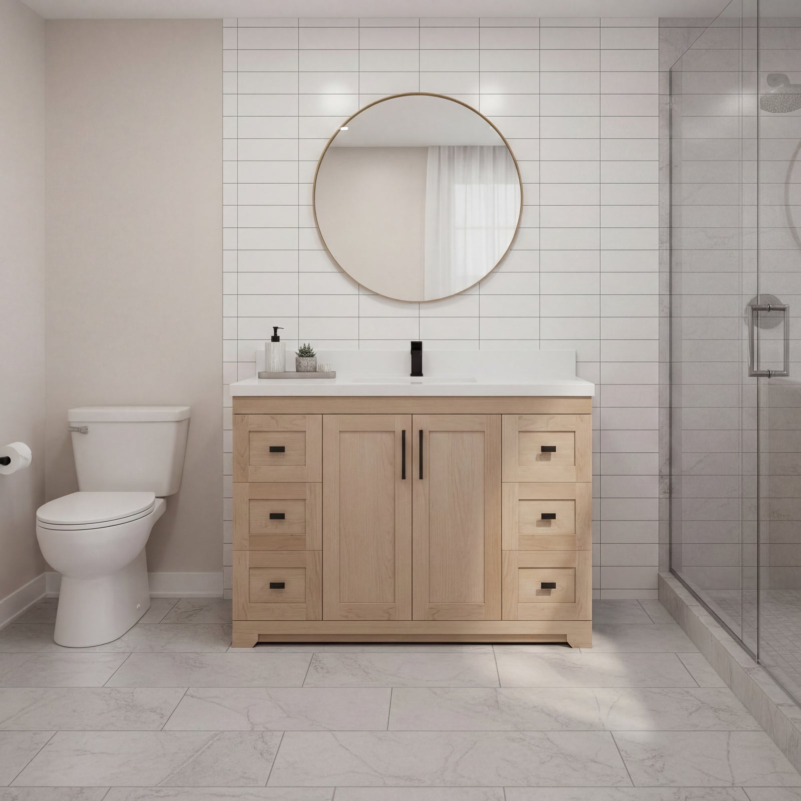 Bridgeport 42" Solid-Wood Vanity with Quartz Countertop- Maple