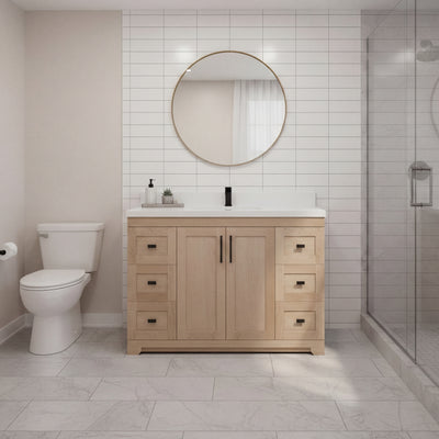 Bridgeport 48" Single Sink Solid-Wood Vanity with Quartz Countertop (6 Drawers Only)-Maple