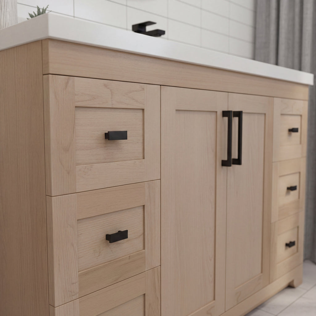 Bridgeport 48" Single Sink Solid-Wood Vanity with Quartz Countertop (6 Drawers Only)-Maple