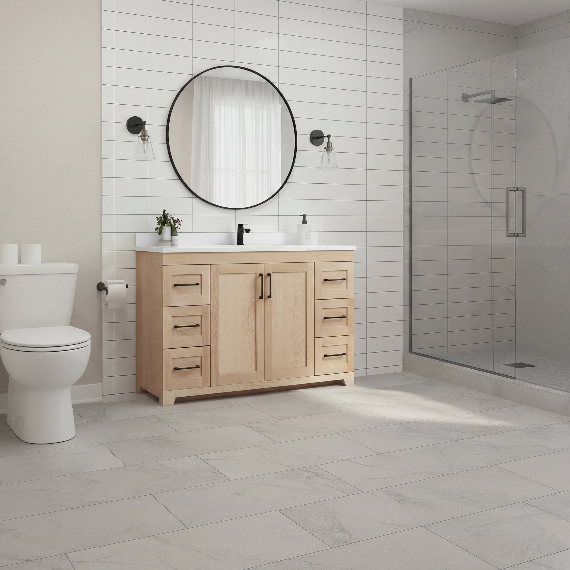 Bridgeport 60" Single Sink Solid-Wood Vanity with Quartz Countertop-Maple