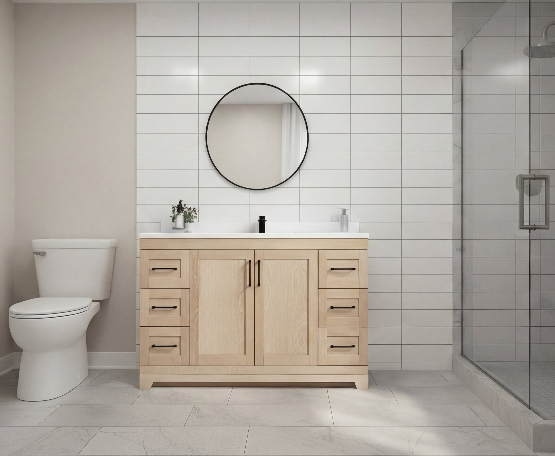 Bridgeport 60" Single Sink Solid-Wood Vanity with Quartz Countertop-Maple