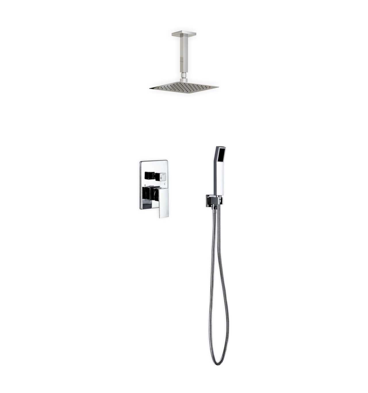 Aqua Piazza Brass Shower Set with 8″ Ceiling Mount Square Rain Shower and Handheld