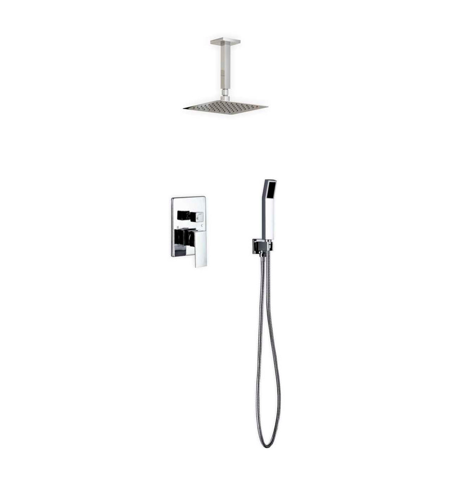 Aqua Piazza Brass Shower Set with 8″ Ceiling Mount Square Rain Shower and Handheld
