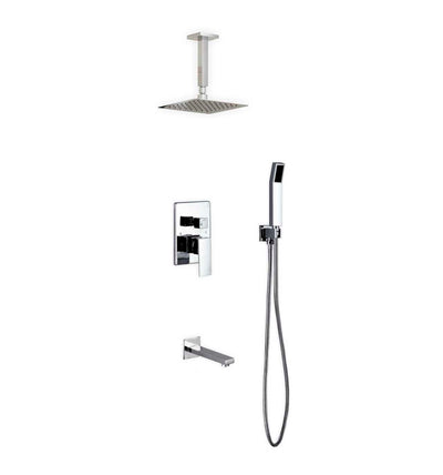 Aqua Piazza Brass Shower Set with 8″ Ceiling Mount Square Rain Shower, Handheld and Tub Filler