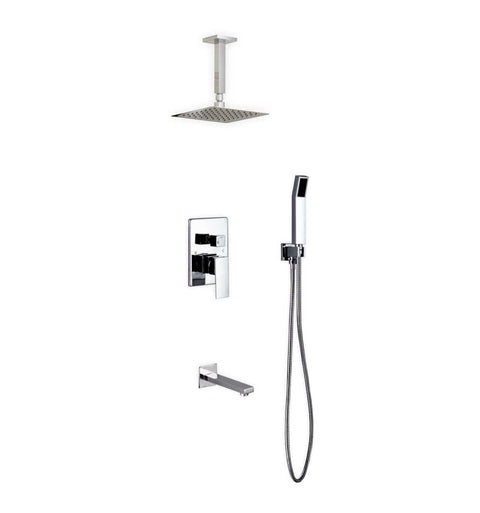 Aqua Piazza Brass Shower Set with 8″ Ceiling Mount Square Rain Shower, Handheld and Tub Filler