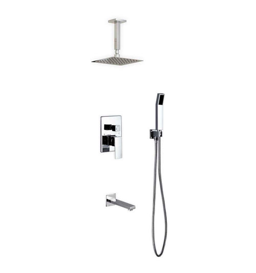 Aqua Piazza Brass Shower Set with 8″ Ceiling Mount Square Rain Shower, Handheld and Tub Filler