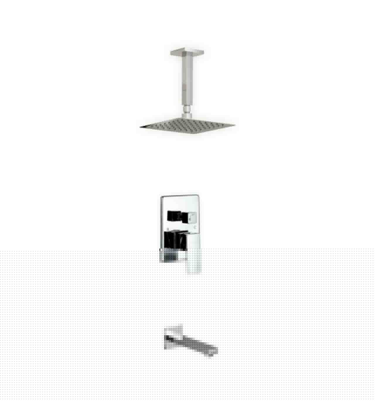 Aqua Piazza Brass Shower Set with 8″ Ceiling Mount Square Rain Shower and Tub Filler