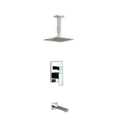 Aqua Piazza Brass Shower Set with 8″ Ceiling Mount Square Rain Shower and Tub Filler