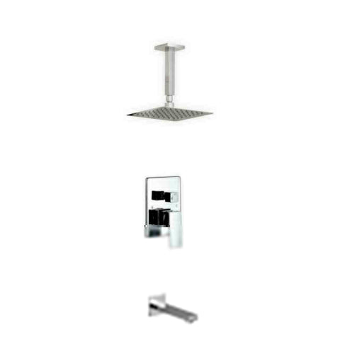 Aqua Piazza Brass Shower Set with 8″ Ceiling Mount Square Rain Shower and Tub Filler