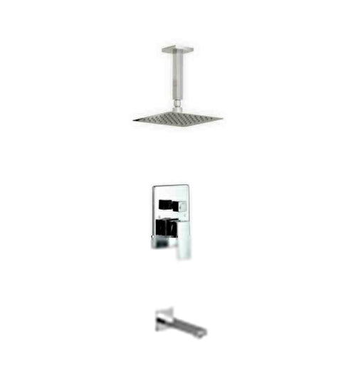 Aqua Piazza Brass Shower Set with 8″ Ceiling Mount Square Rain Shower and Tub Filler