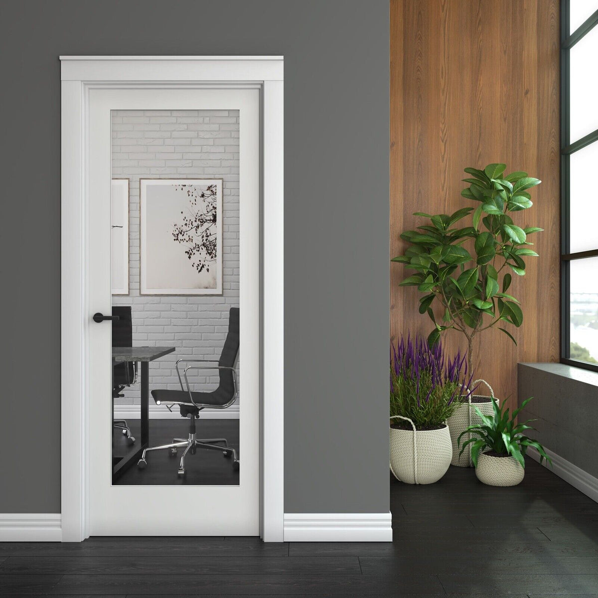 Clear Glass 34-inch x 80-inch x 1-3/8-inch 1-Panel Interior Door Primed White With Tempered Glass