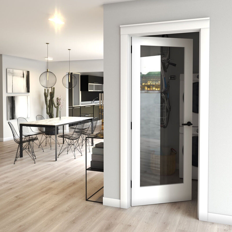 Clear Glass 30-inch x 80-inch x 1-3/8-inch 1-Panel Interior Door Primed White With Tempered Glass