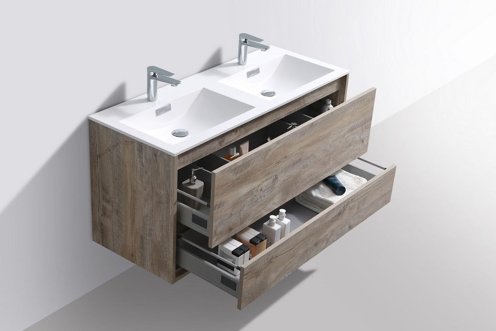 DeLusso 48" Double Sink Wall Mount Modern Bathroom Vanity