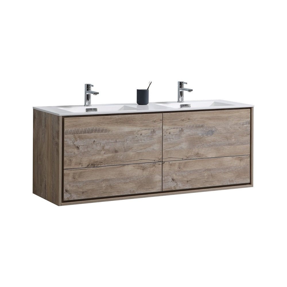 DeLusso 60" Double Sink Wall Mount Modern Bathroom Vanity