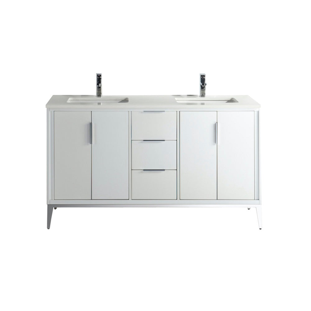 Divani 60" Double Sink Gloss Vanity with Quartz Countertop