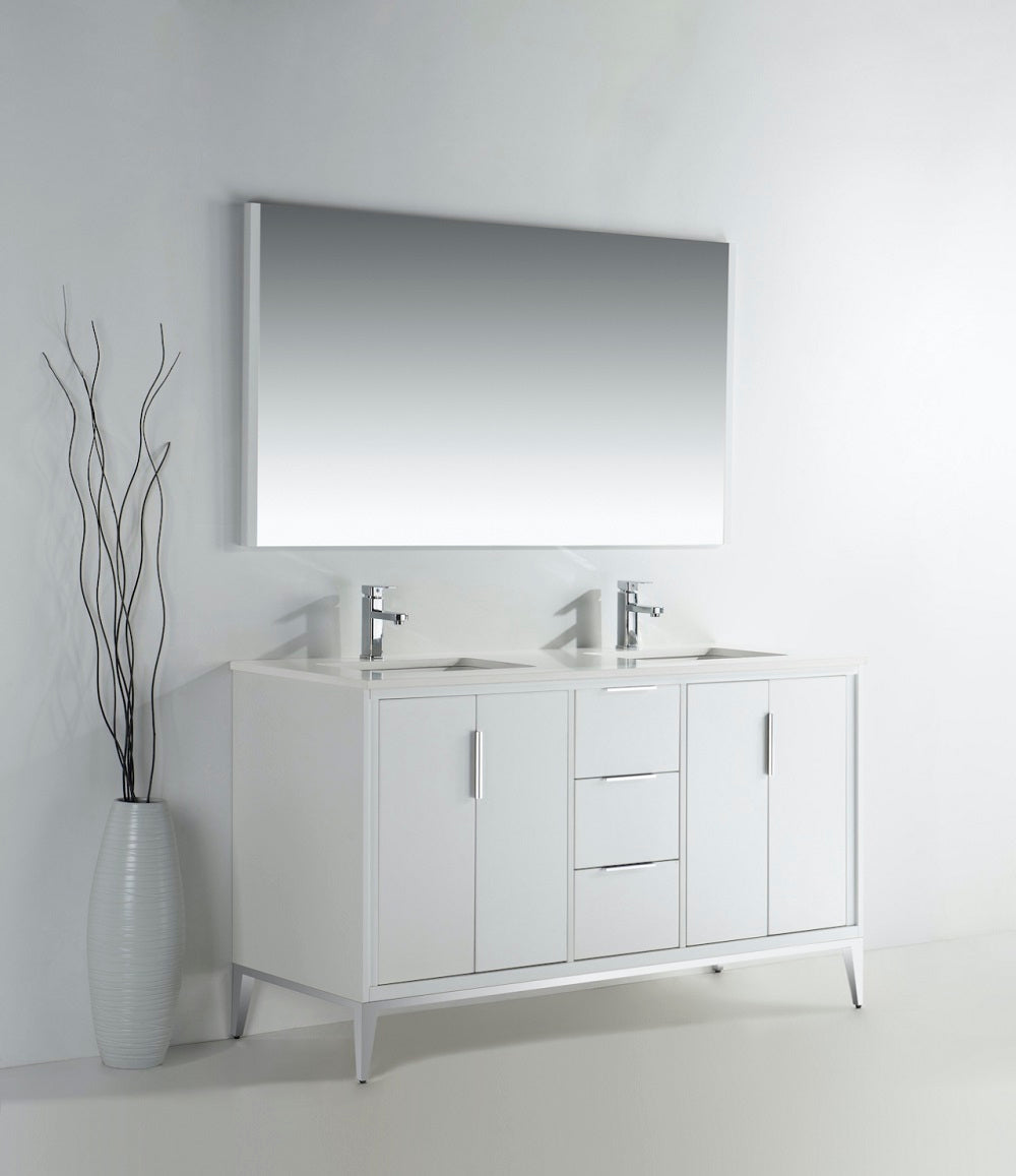 Divani 60" Double Sink Gloss Vanity with Quartz Countertop