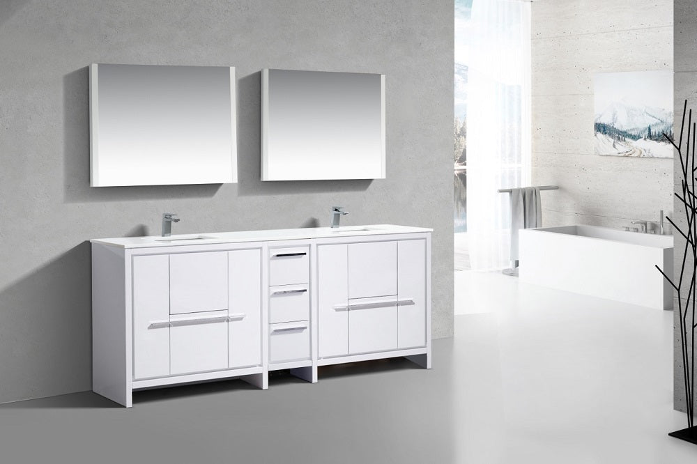 Dolce 82" Double Sink Modern Bathroom Vanity with Quartz Counter-Top