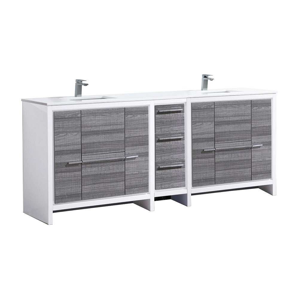 Dolce 82" Double Sink Modern Bathroom Vanity with Quartz Counter-Top