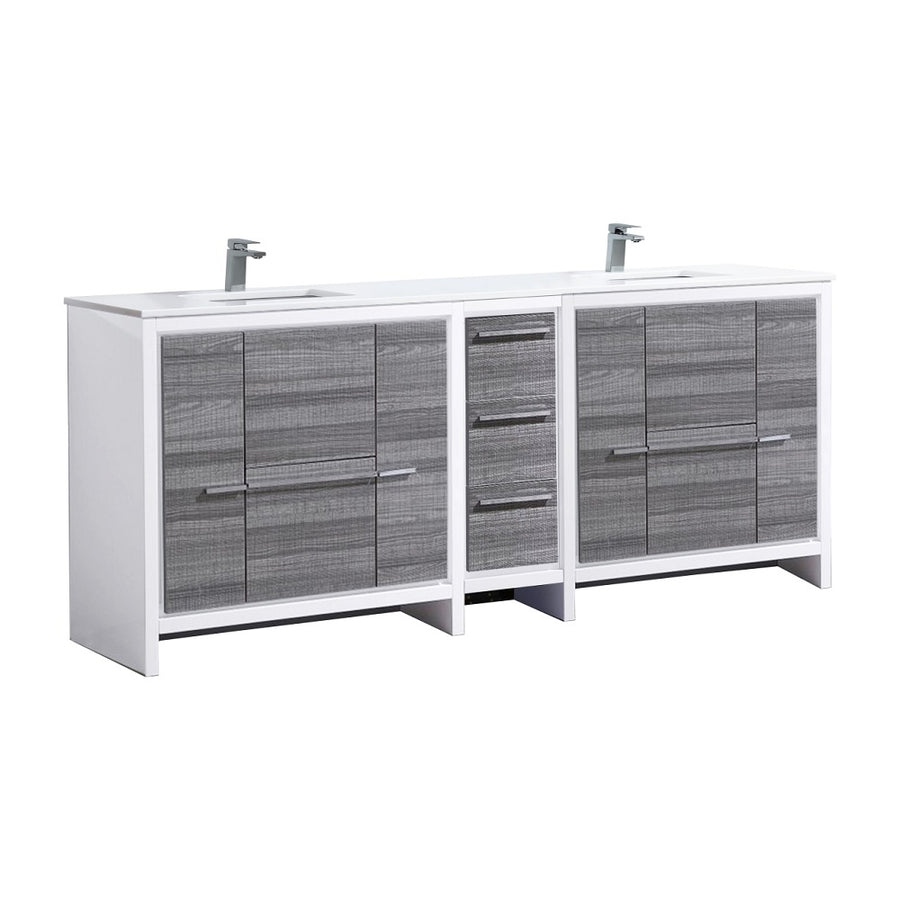Dolce 82" Double Sink Modern Bathroom Vanity with Quartz Counter-Top