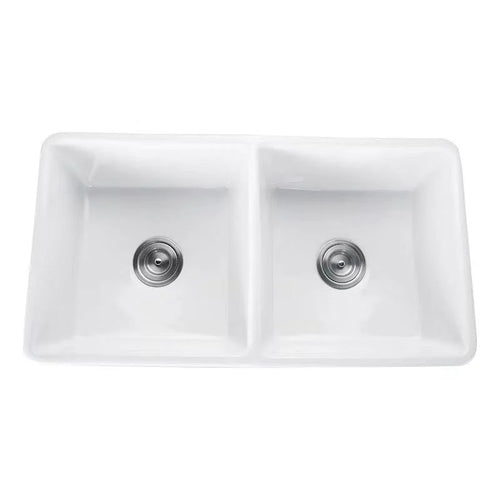 Emirald 33" x 18" Fire Clay Farmhouse Double Kitchen Sink