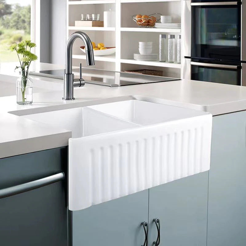 Emirald 33" x 18" Fire Clay Farmhouse Double Kitchen Sink