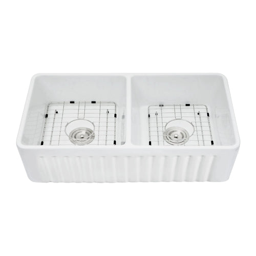 Emirald 33" x 18" Fire Clay Farmhouse Double Kitchen Sink