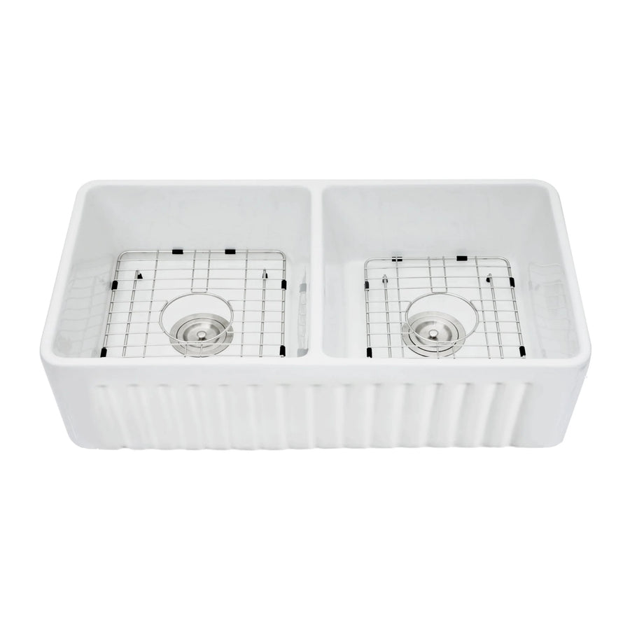 Emirald 33" x 18" Fire Clay Farmhouse Double Kitchen Sink
