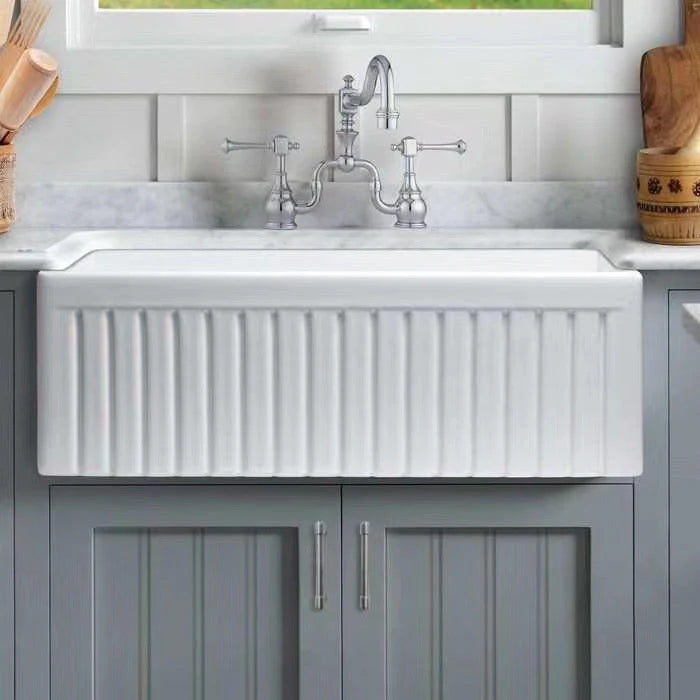 Emirald 33" x 18" Fire Clay Farmhouse Double Kitchen Sink
