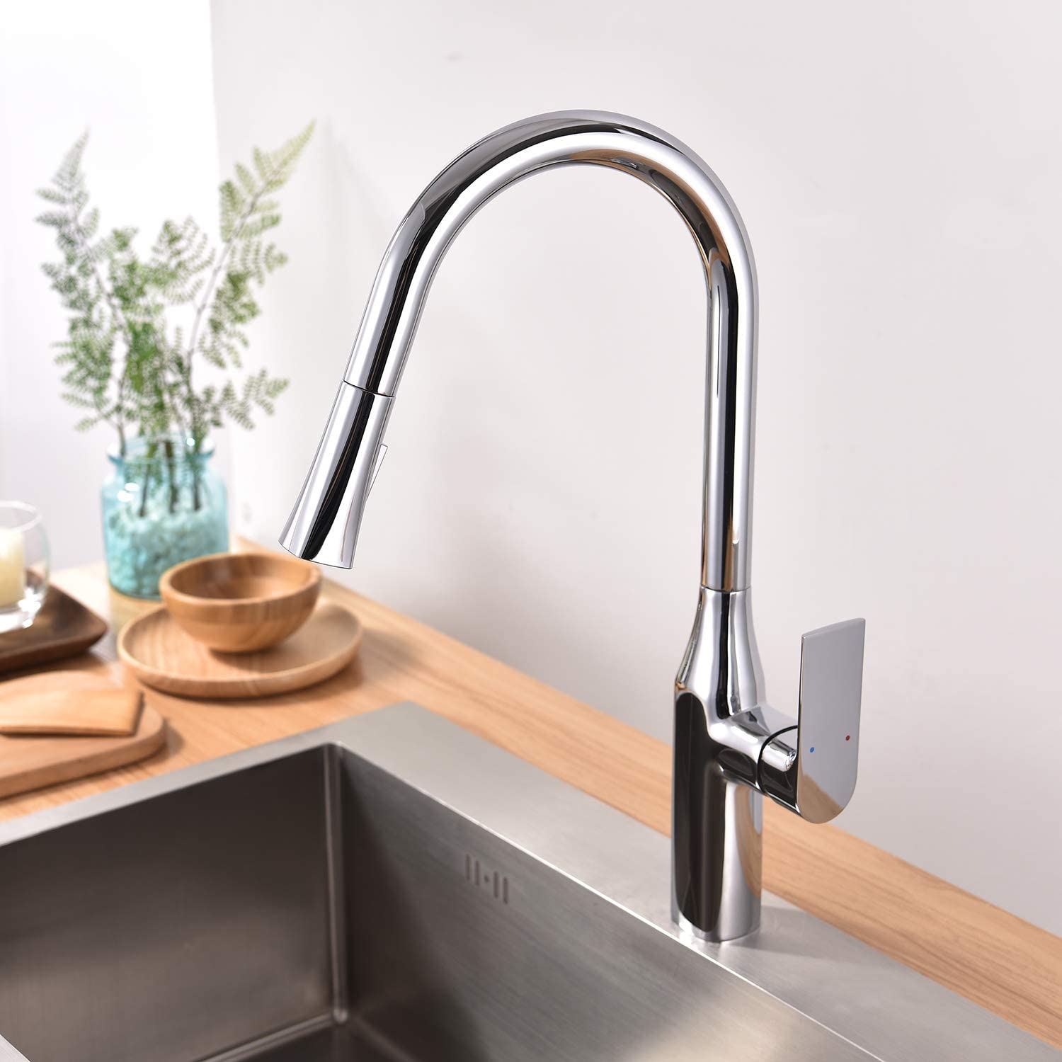 Kodaen Polished Chrome Pull Down Kitchen Faucet