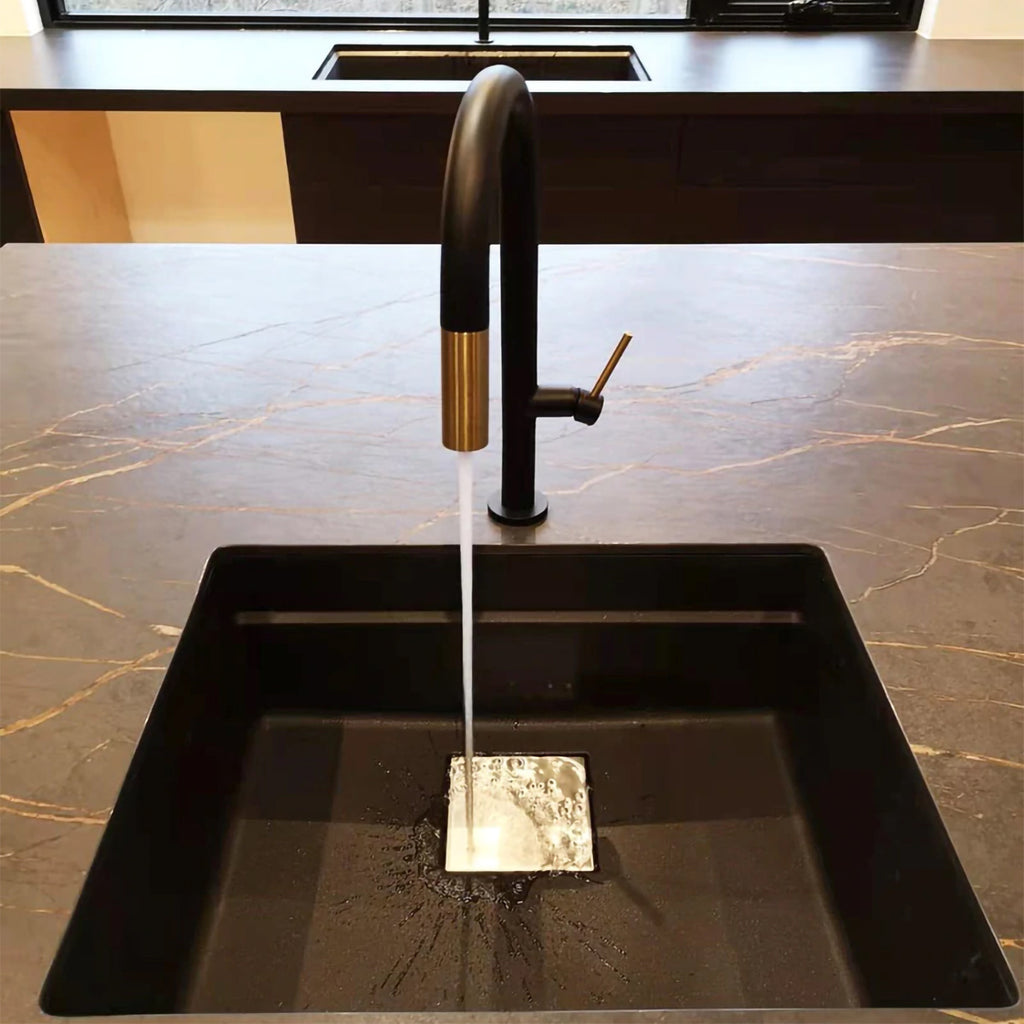Kodaen Kitchen Faucet Goose Neck Black With Gold Face