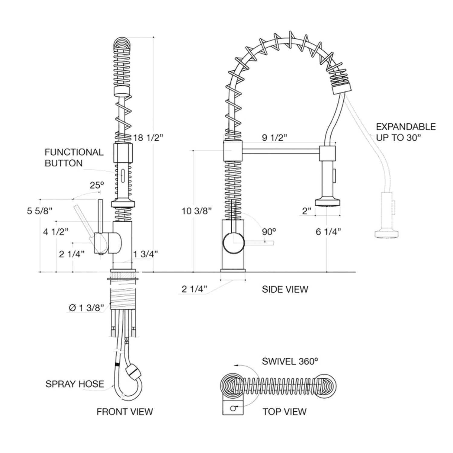 Kodaen Brushed Nickel Pull Down Kitchen Faucet - 6/Box