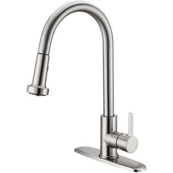Kodaen Brushed Nickel Pull-Down Kitchen Faucet + Cover Plate