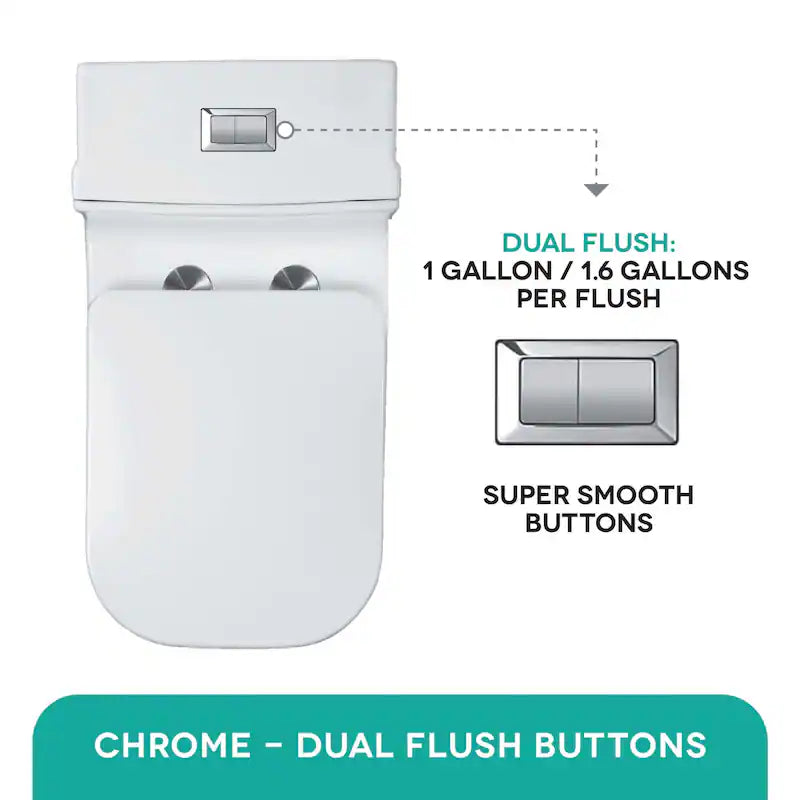 Fine Fixtures Dual-Flush Elongated One-Piece Toilet with High Efficiency Flush - White