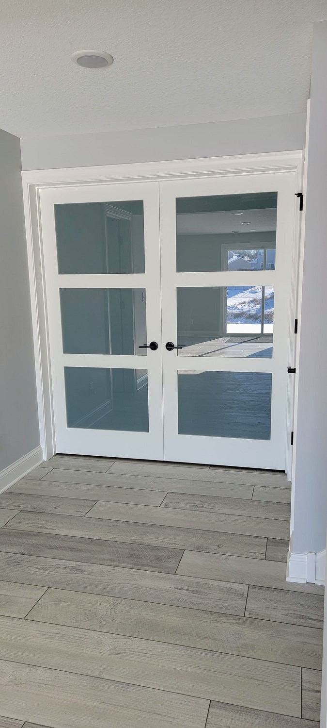 Frosted Glass 28-inch x 80-inch x 1-3/8-inch 3-Panel Interior Door Primed White With Tempered Glass